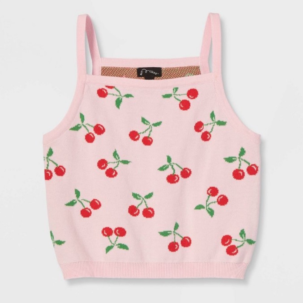 Art Class Pink with Cherries Sweater Knit Tank Top